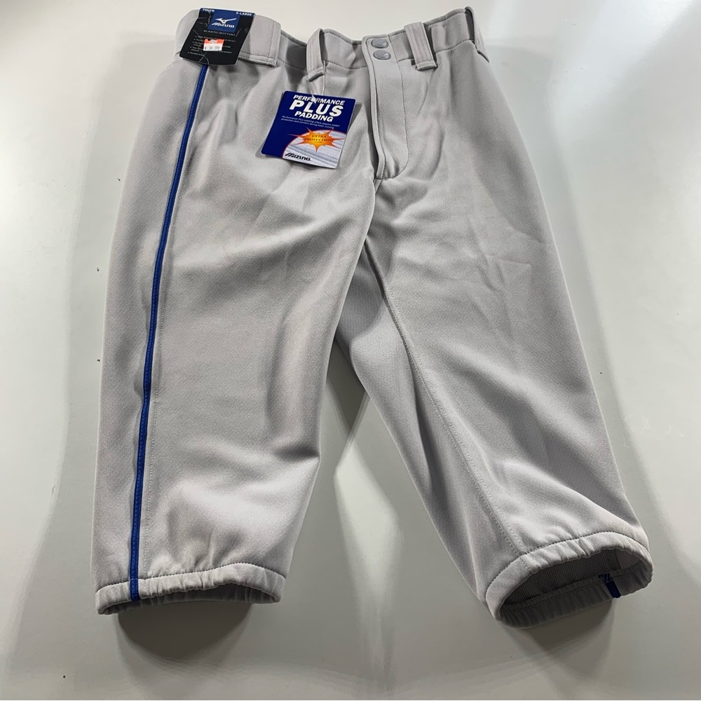 Mizuno Boys Gray Short Baseball Pants with Blue Piping NWT XL